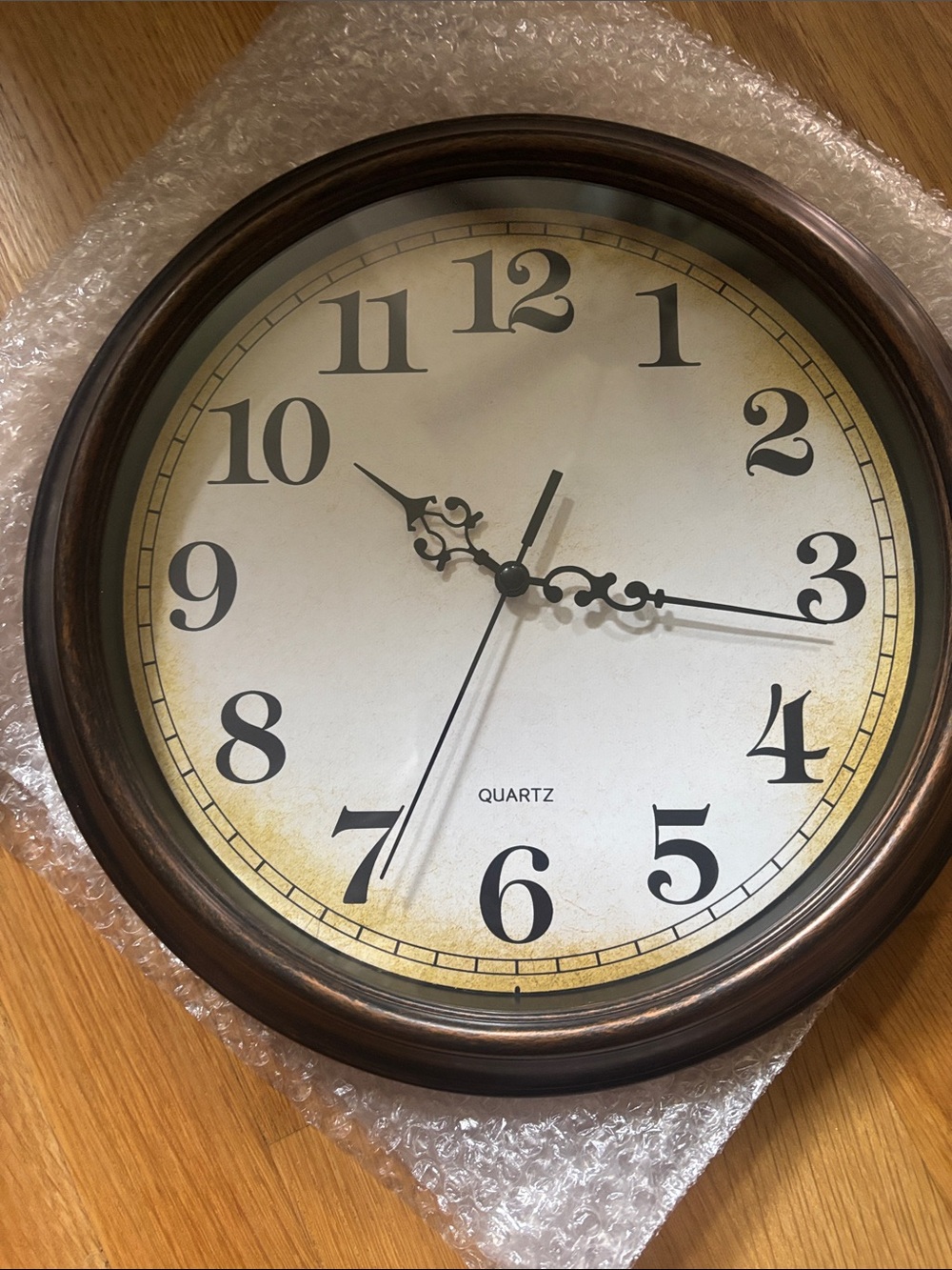 Classic Round Wall Clock in Bronze and Cream - Quartz non ticking